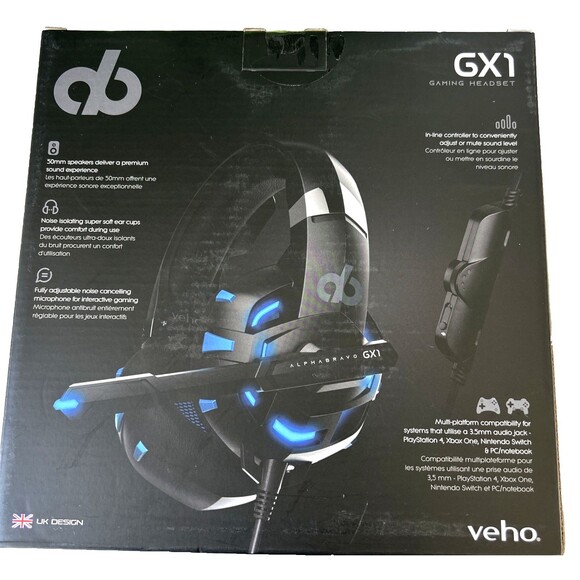 Veho Alpha Bravo GX-1 Wired Gaming Headset Multi Platform Black NEW in Box - Picture 3 of 6